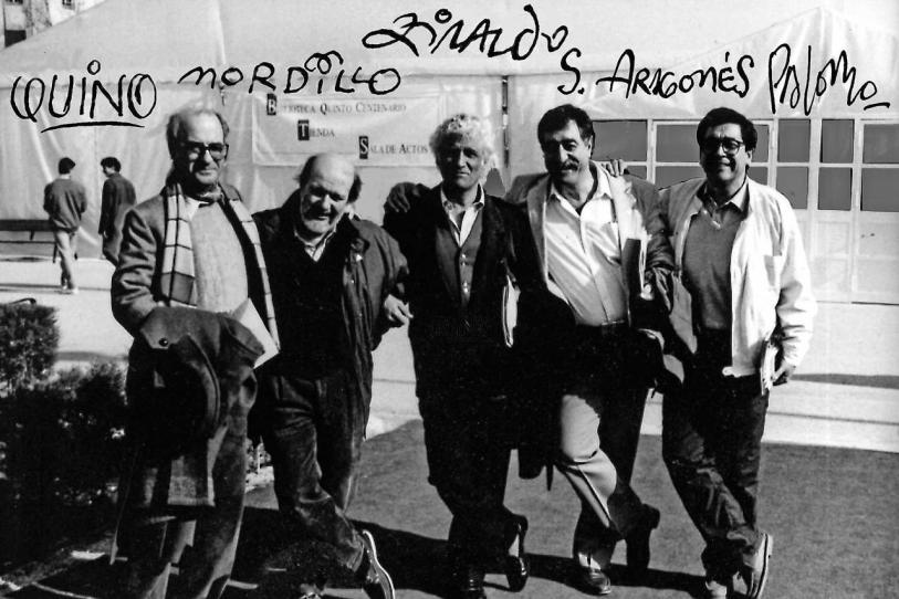 Foto memorable de grandes del humor grafico, en la foto de izquierda a derecha Quino, Mordillo, Ziraldo, Aragonés y Palomo