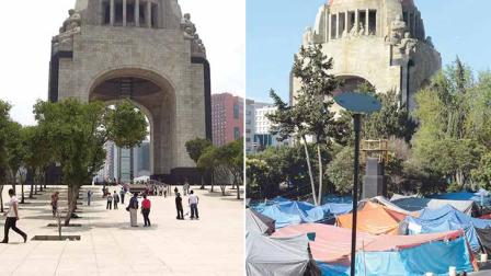 Antes de que llegara el plantón de la CNTE, así lucía la remodelada Plaza de la República. Fotos: Eduardo Jiménez/Archivo y Cuartoscuro