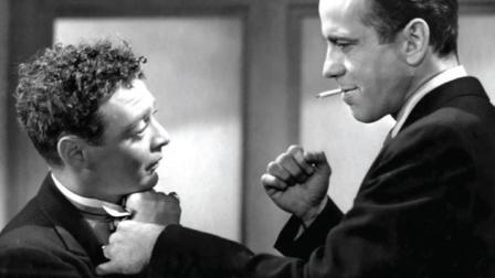 En El halcón maltés, primera película dirigida por John Huston en 1941, Bogart marcó el estilo del cine negro; en escena, con Peter Lorre. Fotos: Archivo