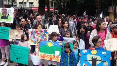 La marcha a la altura de la Diana Cazadora de la Ciudad de México.