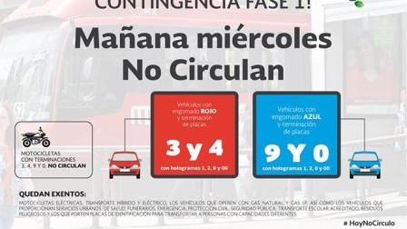 Este miércoles no circularán autos con engomado rojo y azul