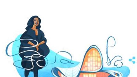 El doodle presenta un dibujo de Hadid y detrás de ella el Heydar Aliyev Canter, edificio en Bakú, Azerbaiyán