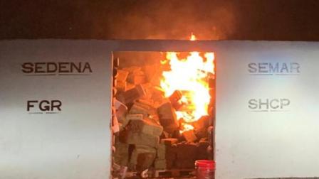 El evento de destrucción se llevó a cabo en instalaciones militares del municipio de Escobedo, ante la presencia del representante del Órgano Interno de Control de la FGR. Foto: Especial