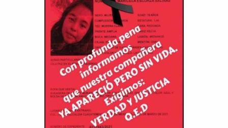DAN AVISO. La comunidad otomí empezó a repartir volantes confirmando que Marcela fue hallada muerta. Foto: Especial