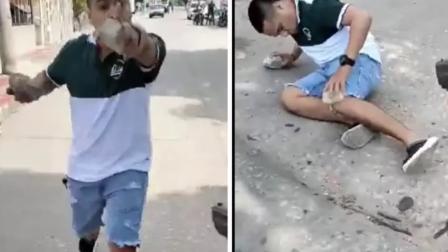 Agresor en el suelo tras disparos de policía