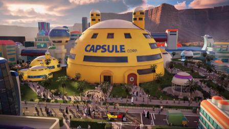 Parque temático de Dragon Ball con edificios de Corporación Cápsula