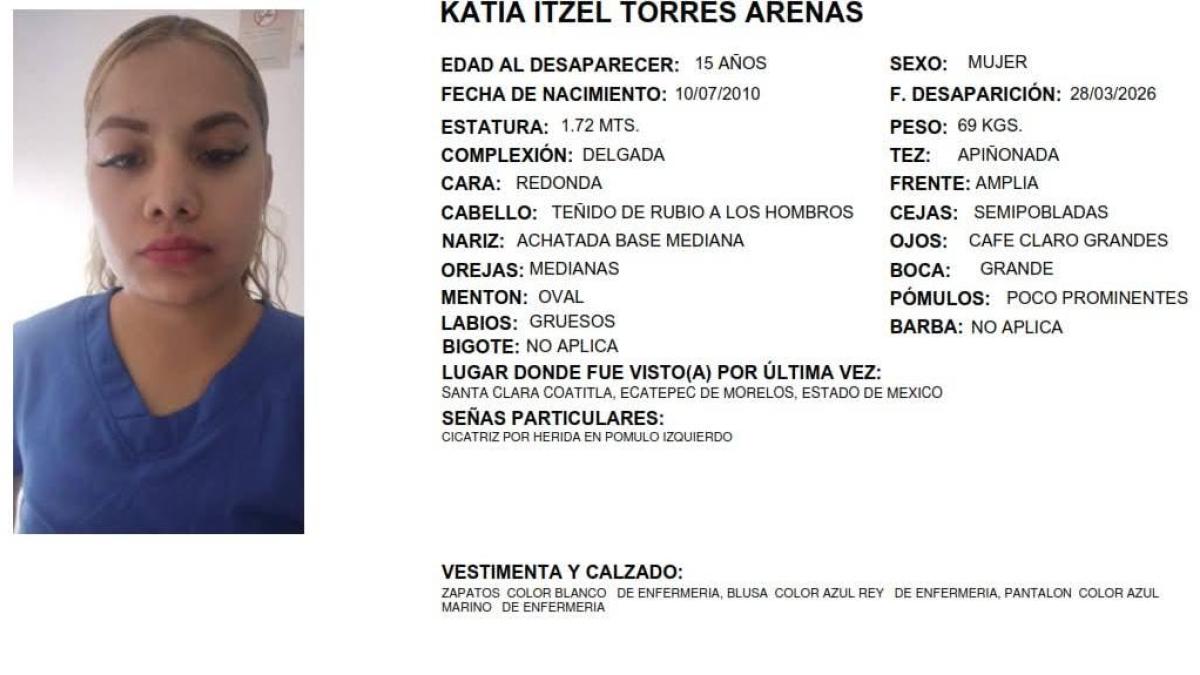 <![CDATA[Buscan a la menor Katia Itzel Torres Arenas; fue vista por última vez en Ecatepec]]>