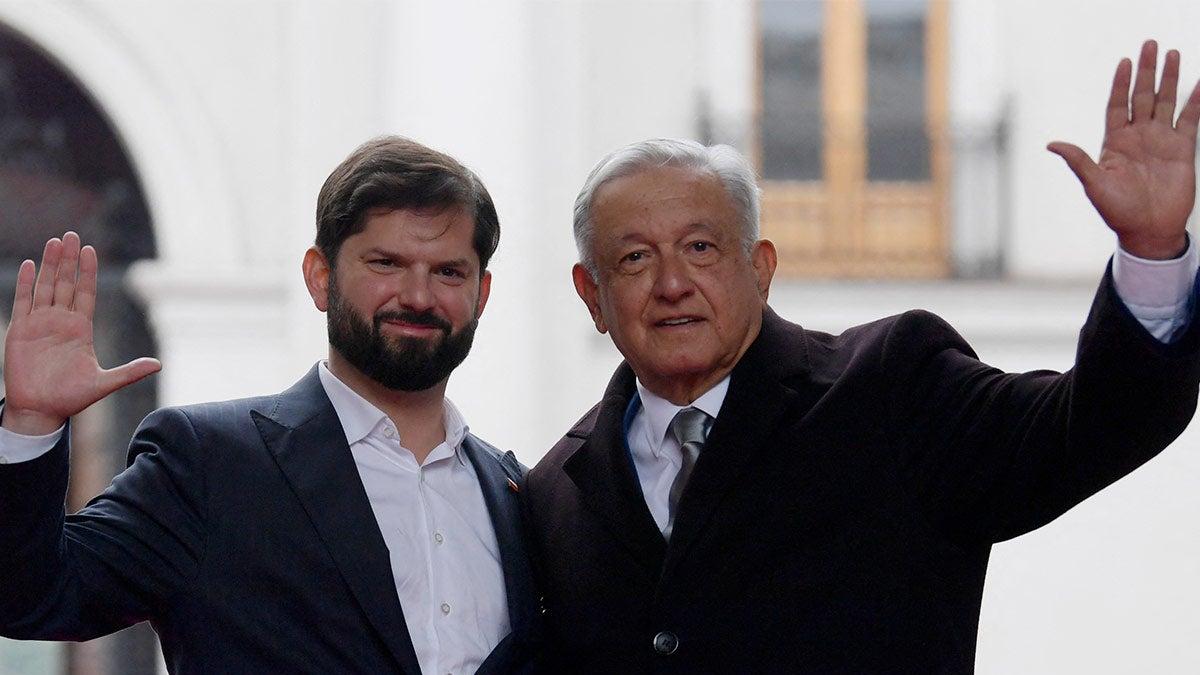 Gabriel Boric recibe en Palacio de La Moneda de Chile a López Obrador