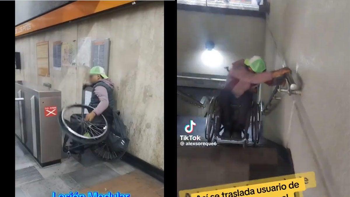 VIDEO: Hacen viral a joven en silla de ruedas que se traslada en Metro CDMX