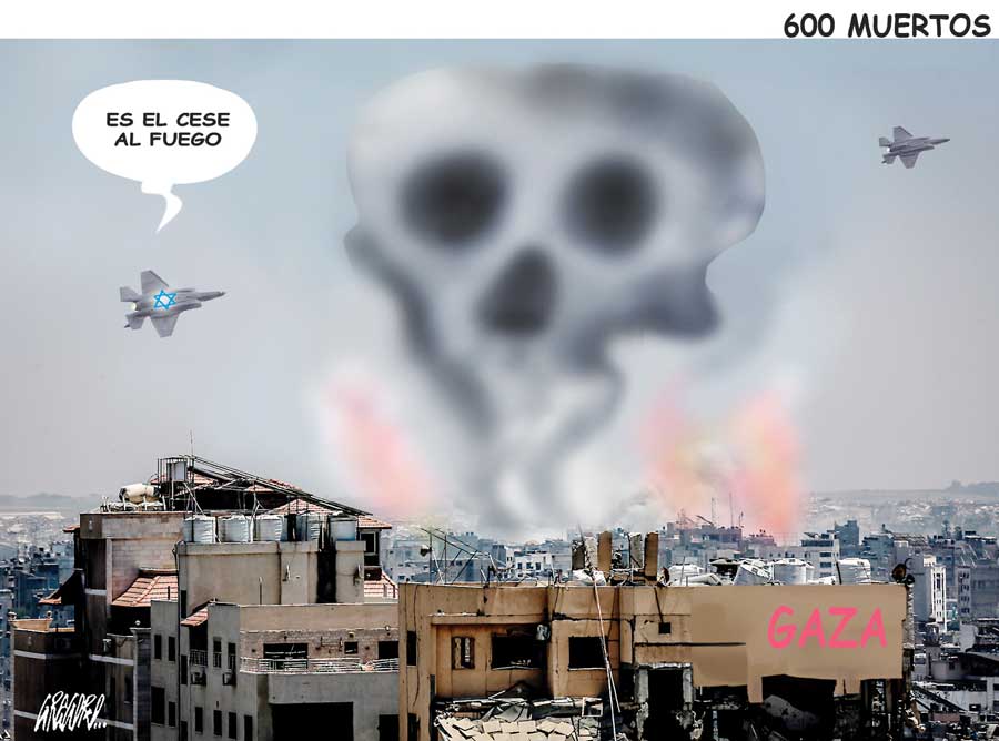 Cartón de Gregorio del 16 de febrero de 2026 sobre los muertos por el conflicto en Gaza.